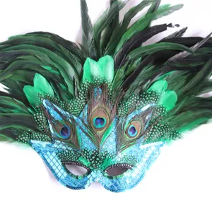 Beautiful Design Masquerade Party Cock Mask With Peacock Feather