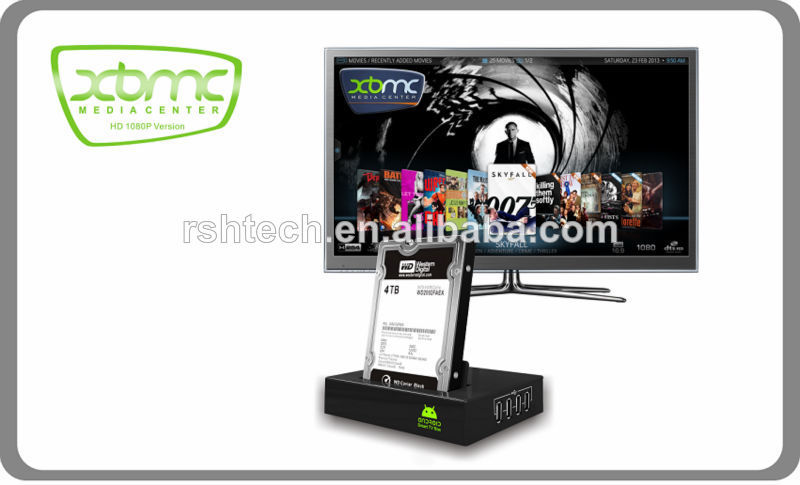 Android puce boîte de tv hd media player 1080p xbmc boîte, soutient skype chat webcam et 3d jeux