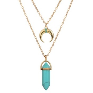 Mujeres oro plateó la joyería doble capa luna chakra Bullet turquesa Piedra Natural COLLAR COLGANTE - Product Image 6