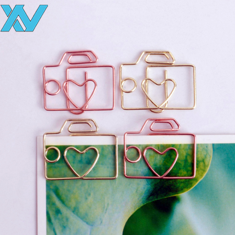 Индивидуальный Золотой/розовое золото дизайн прекрасная камера с зажимом для бумаги в форме сердца