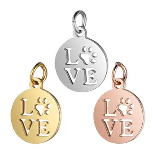 Cheap Engrave Line Cut Love Dog Paw Design Stainless Steel Fashion Charm for DIY Pendant Necklace Making