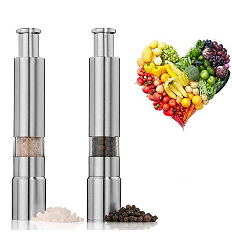 Mini Salt and Pepper Grinder Set. Stainless Steel Salt and Pepper Mills Sleek Design Works Great With Peppercorns, Sea Salt