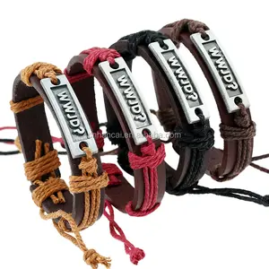 Bracelet manchette en cuir véritable avec lettres de jd, manchette, à la mode, pour femmes et hommes, (WWJD), cadeaux - Product Image 1