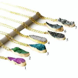 Fashion personalized druzy crystal 925 silver drop amethyst natural stone necklace