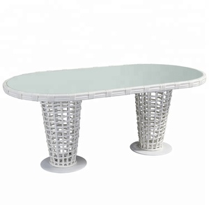 Sang Trọng Màu Trắng Vườn 7 Mảnh Wicker Ăn Đặt Đồ Nội Thất Ngoài Trời Patio Mây Nhôm Bảng Và 6 Chỗ Ngồi Ghế - Product Image 2