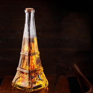 50 ml 200 ml 350 ml Usine pas cher prix tour eiffel en forme de <span class=keywords><strong>vin</strong></span> bouteille en verre bouteilles de jus avec bouchon en liège - Product Image 4