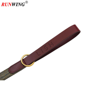 Correa de perro de mosquetón simple táctico de lujo con mango de cuero genuino de patrón sólido y Material de Tweed para caminar cómodo - Product Image 2