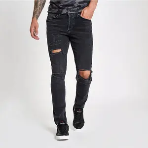 Groothandel Zwart Nieuwe Mode Mannen Broek Skinny Ripped Jeans Mannen Jeans