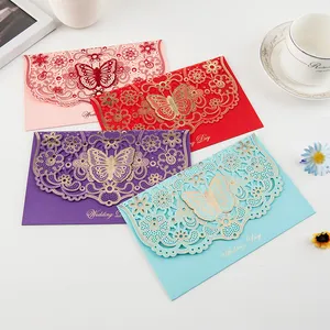 Schmetterlings hochzeits tag Perlen papier laser geschnittene Hochzeits karten einladungen