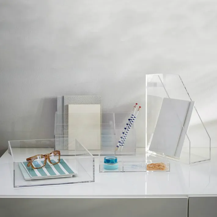 Accessoires de bureau en acrylique transparent personnalisé Organisateur de bureau en acrylique transparent pour le bureau