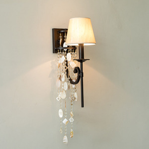 Lampada <span class=keywords><strong>da</strong></span> Parete con Conchiglie Marine e Cristalli, Applique in Ferro Battuto con Paralume in Tessuto - Product Image 3
