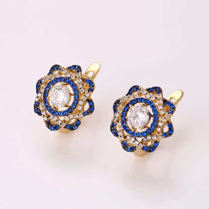 26176 Fashion costume jewelry high quality women earrings flower shaped gemstone hoop earrings
