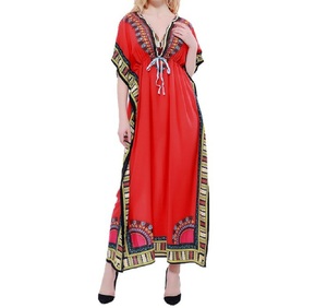 Robes Maxi Traditionnelles Africaines, Jupes à Imprimé Floral, Design Dashiki, 2024, Femmes, Casual, Automne, Manches Courtes, Naturel - Product Image 1