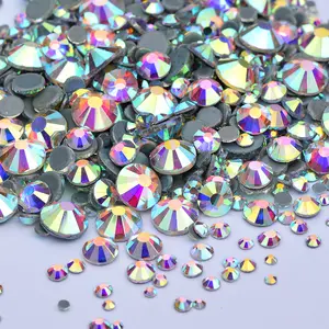 Mix 8 Size Hotfix Crystal AB Glass Rhinestones Flatback Hot Fix Crystals Stones Iron On Round Strass Diamond For DIY Crafts