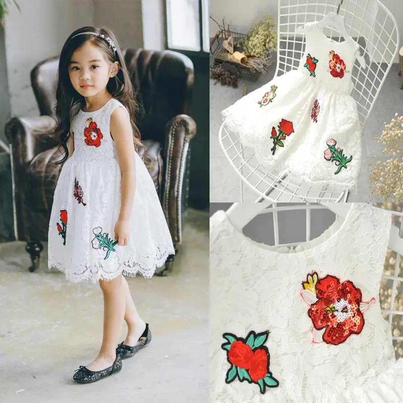 Alışveriş Çin Dantel Kumaş Nakış Çiçek Çocuk Kız Büzgü Elbise Tasarım