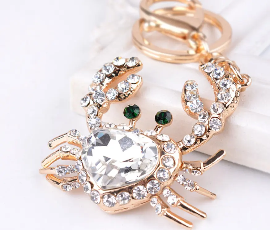 Wholesale in stocks exquisite european style metal Bag charms Accessory women cute 3D rhinestone crab keychain