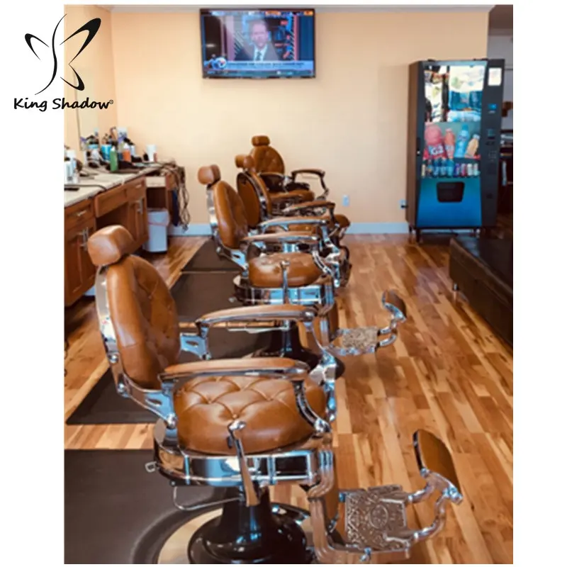 Salon furniture barbershop equipment hairdressing chairs metal hair salon chairs brown reclining barber chair