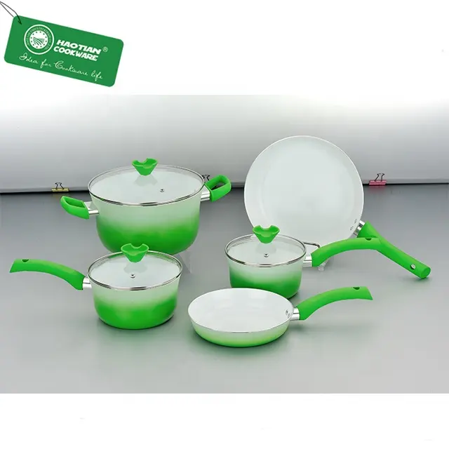 Premuto In Alluminio rivestimento in ceramica bianca set di pentole da cucina set di pentole rampa di pendenza con risvolto bordo vaschetta di frittura