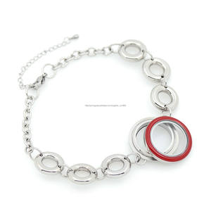 Exclusivo design de moda 7 + <span class=keywords><strong>2</strong></span> polegada stainless steel chain link bracelet red top esmalte floaitng medalhão jóias pulseira - Product Image 3