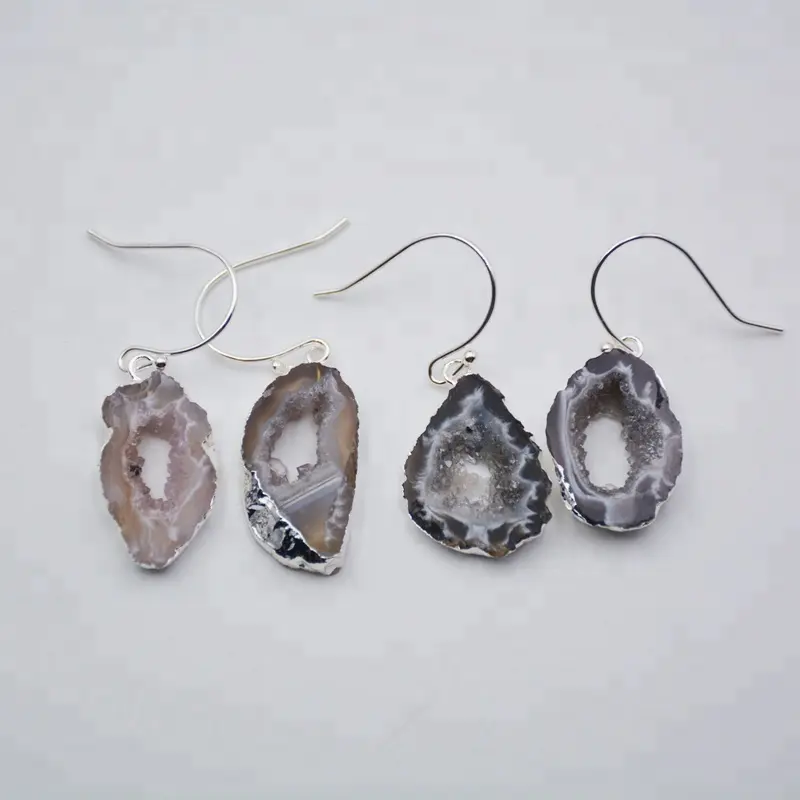 Wholesales natural druzy geode slice earrings charming agate gemstone earring jewelry for women