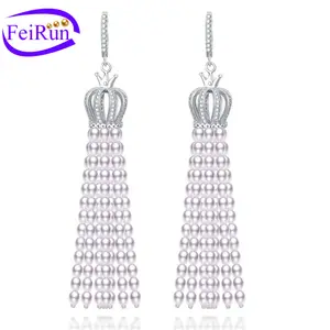 FEIRUN 3mm Reis 3A weiße Frauen Süßwasser perle Sterling Silber Ohrring