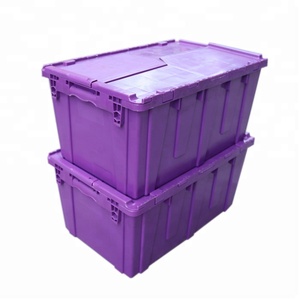 QS Stackable Storage Bins With Hinged Lid High Quality Plastic Moving Tote Crate Nesting Plastic Storage Box for Warehouse