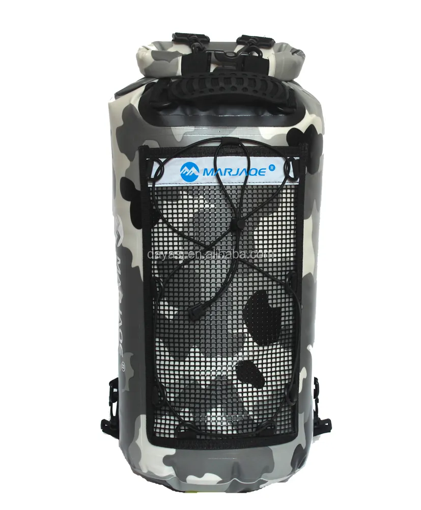 كامو حقيبة مع صافي حقيبة في الجبهة ل في الهواء الطلق التخييم السفر ، 500D القماش المشمع PVC للماء على ظهره حقيبة جافة