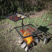Grill à barbecue en fonte réglable avec foyer et grille de cuisson