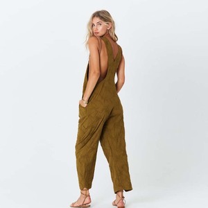 Parte posteriore scollata, 100% cotone kaki ricamato hippy donne <span class=keywords><strong>tuta</strong></span> - Product Image 2