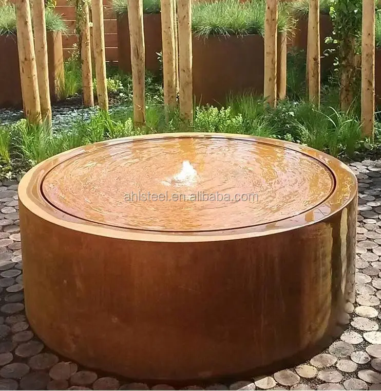 Corten-fuente de agua de escultura redonda, de acero, para jardín