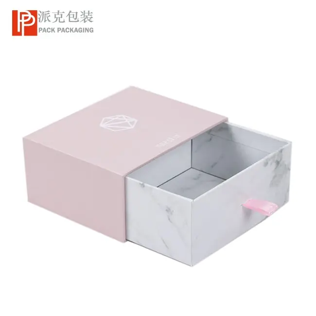 Customized Logo Printing Marble Pattern Pink Paper Gift Wrist Watch Jewelry Drawer Box Luxury Cosmetics Product Box Packaging