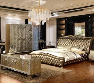 modern bedroom set furniture queen wooden frame leather bed
