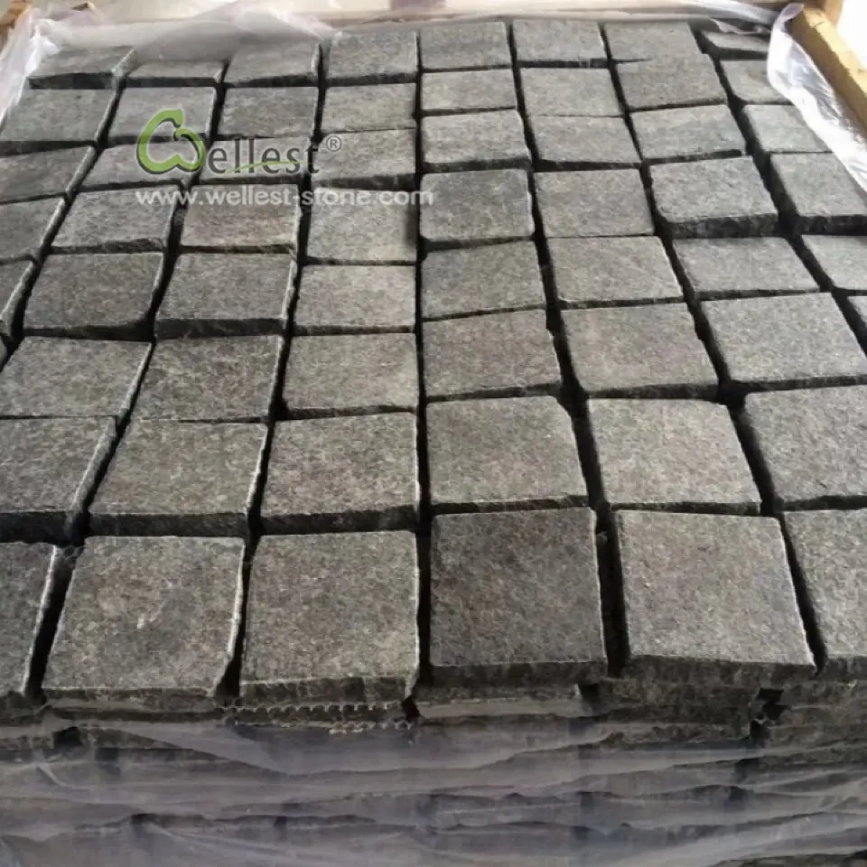 G684 black granite cobblestone pavers for driveway and patio paving