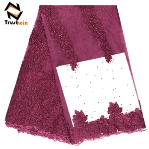 Nouveaute Tissu Africain Floral avec Strass Tulle Lace Dentelle注ぐMariage