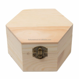 Plain Unfinished <strong>Box</strong>, Hexagon Unpainted <strong>Wooden</strong> Jewelry <strong>Box</strong> DIY <strong>Storage</strong> Chest Treasure Toy Case 13x 11x 7cm - Product Image 1