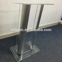 Podio acrílico transparente, lados de aluminio cepillado curvo, púlpito, atril Lucite, pie, escuela, discurso, atriles, púlpitos