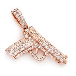Lozrunve 925 Bạc Hip Hop Đầy Đủ Kim Cương <span class=keywords><strong>CZ</strong></span> Đá Pave Súng Mặt Dây Chuyền Đồ Trang Sức - Product Image 3