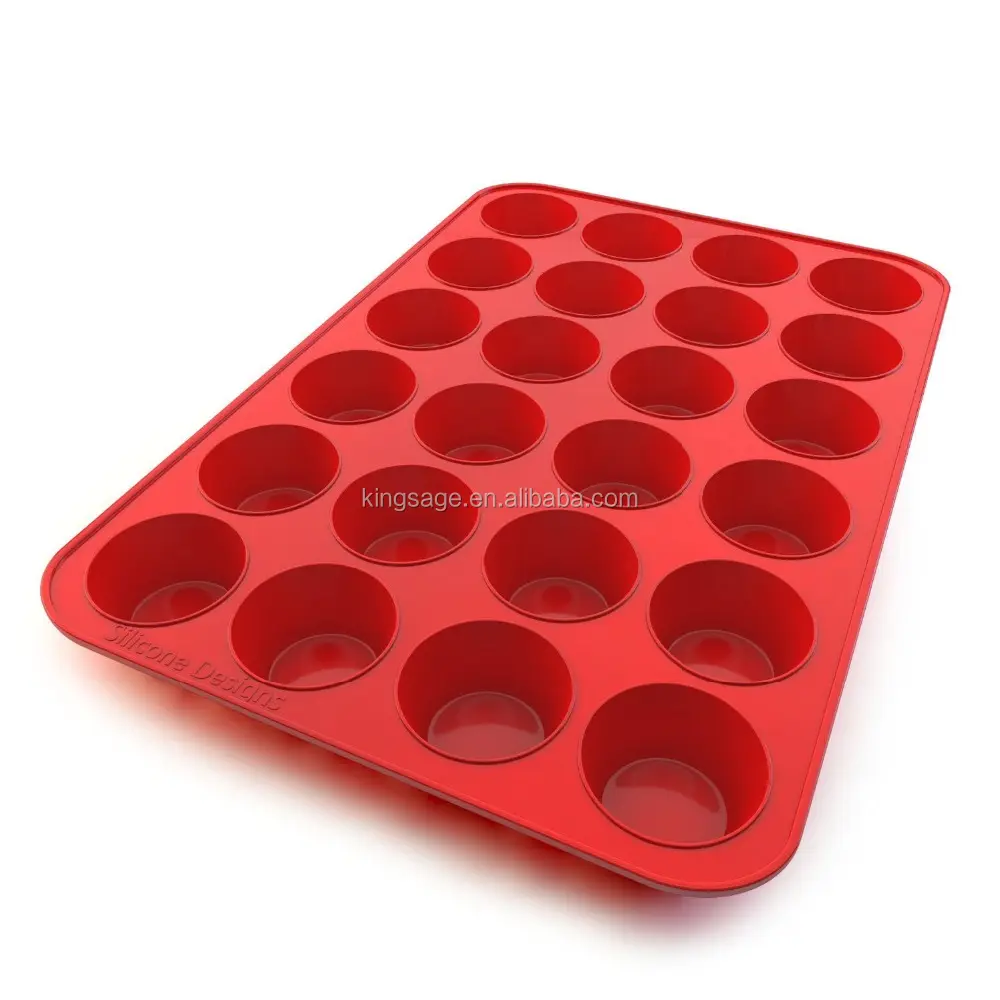 Kingrage-sartén de silicona para muffins, con revestimiento de papel, color rojo, 24 tazas