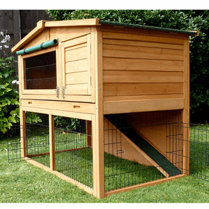 Cage à lapin d'arrière-cour avec course Cage à volaille extérieure à deux étages Clapier à lapin en bois - Product Image 3
