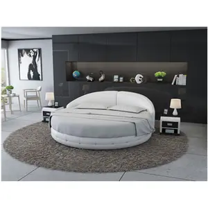 Высококачественная итальянская круглая кровать из натуральной кожи белого/черного цвета большого размера