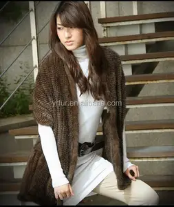YR101 Factory Sale Black Brown Genuine Natural Mink tail knitted fur shawl Hot Sale