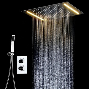 Panneau de douche LED romantique pour salle de bain, SUS 304, grande pomme de douche carrée à effet pluie avec robinet <span class=keywords><strong>thermostatique</strong></span> - Product Image 1
