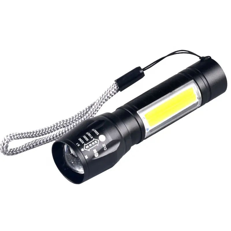Mini USB Rechargeable Zoom Torch Light 3W XPE LED COB Flashlight