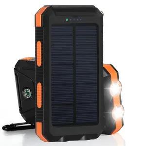 Solar Power Bank Dual Usb 10000mah Waterproof External Battery Charger Portable Solar Panel With Compass