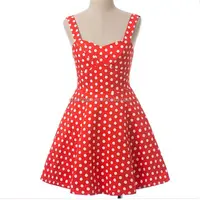 100% cotone casuale vestito rosso con il bianco polka dots