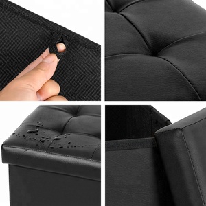 Botão design preto couro dobrável puff <span class=keywords><strong>ottoman</strong></span>