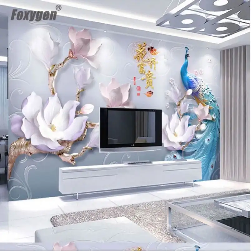 chinese flower painting door mural wallpaper bamboo 3D living room wallpaper