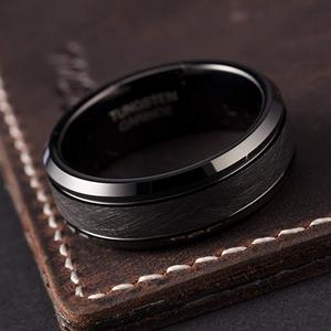 Bijoux en tungstène Fabricant 8mm Brossé Finition Noir Anneau De Tungstène pour Hommes et Femmes - Product Image 4
