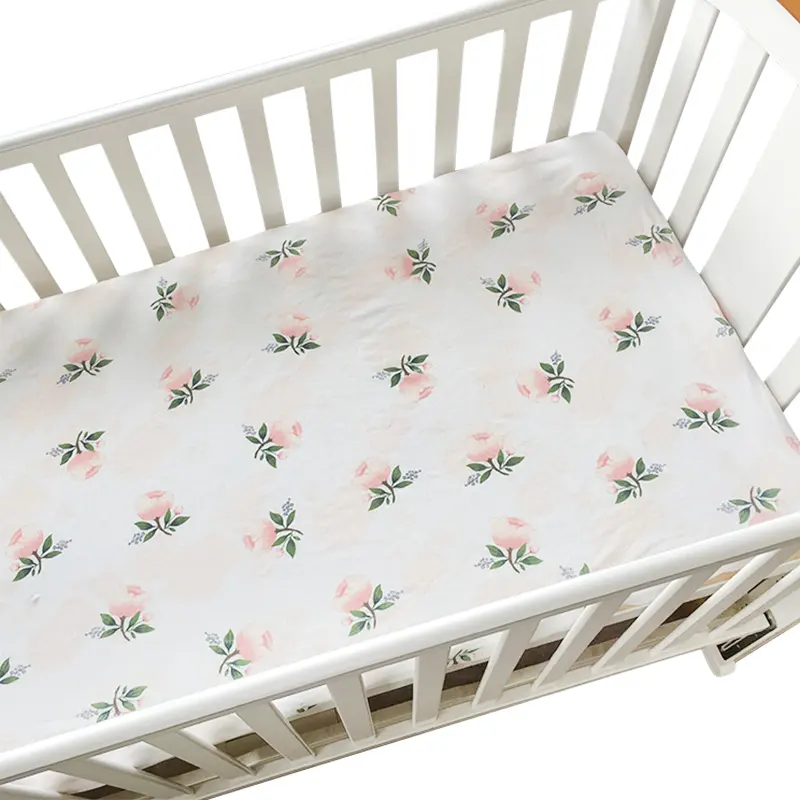 ผ้าฝ้าย100% นุ่มความปลอดภัยทารกแรกเกิดเด็กวัยหัดเดินชุดเครื่องนอนเตียงติดตั้งการออกแบบแผ่นเปล