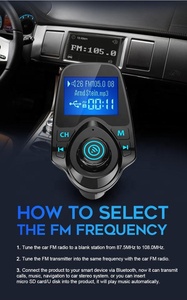 AGETUNR T11 Pemancar Mp3 <span class=keywords><strong>FM</strong></span> <span class=keywords><strong>Bluetooth</strong></span> V5.0, Pemancar dengan AUX, Output USB Ganda, Pengisian Daya DC5V 2.1A, Pemutar Stereo Voltase Mobil Tampilan